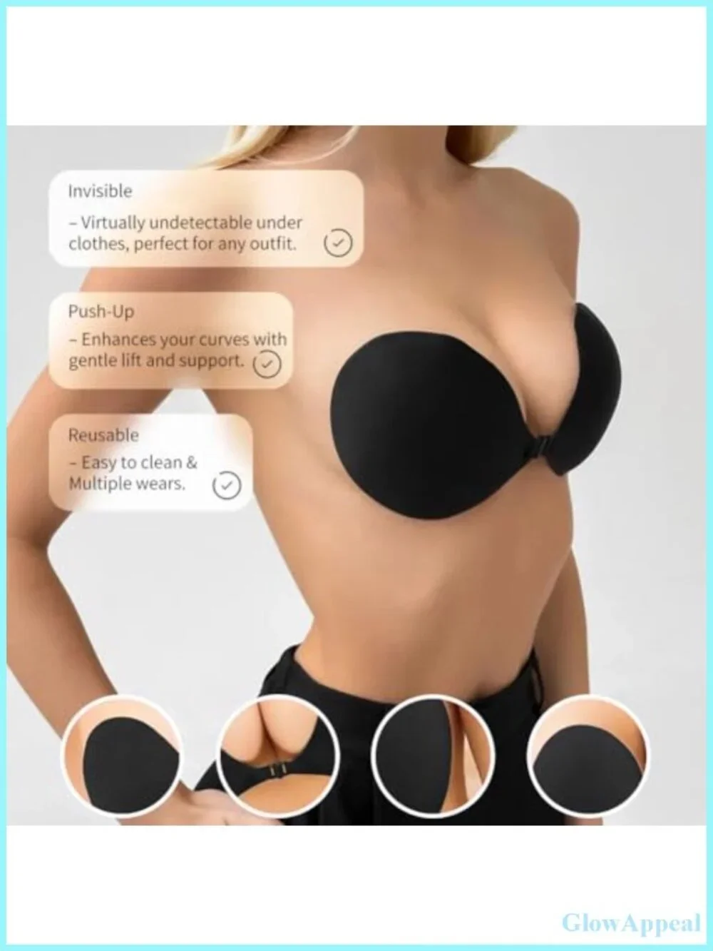 Invisible Adhesive Push-Up Bra with Clear Halter Straps for Backless Dresses